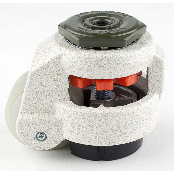 Foot Master Leveling Caster, 50 mm Polyurethane Wheel, 1/2-13 Stem, Swivel, 280 kg Cap, NBR Foot Pad, Ivory GD-60-S-HUP-1/2